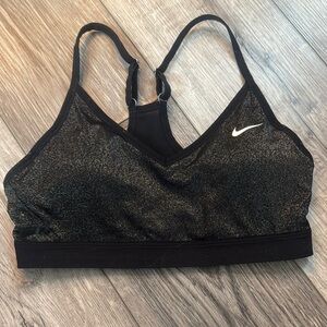 Nike Women's Black and Silver Shimmer Sports Bra